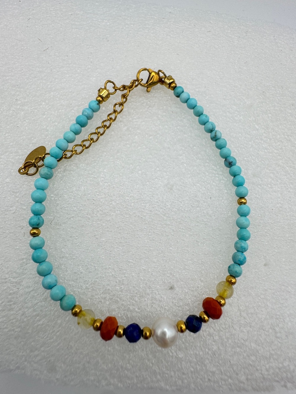 Stainless steel Turquoise gemstone and real freshwater pearl dainty bracelet